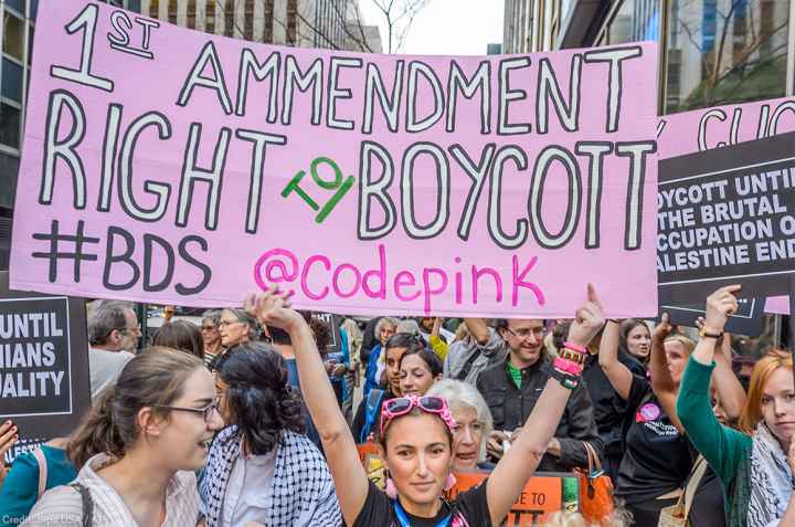 Protesters holding BDS signs