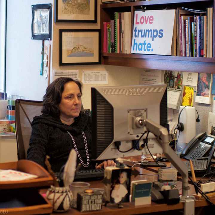 Lenora at her desk.